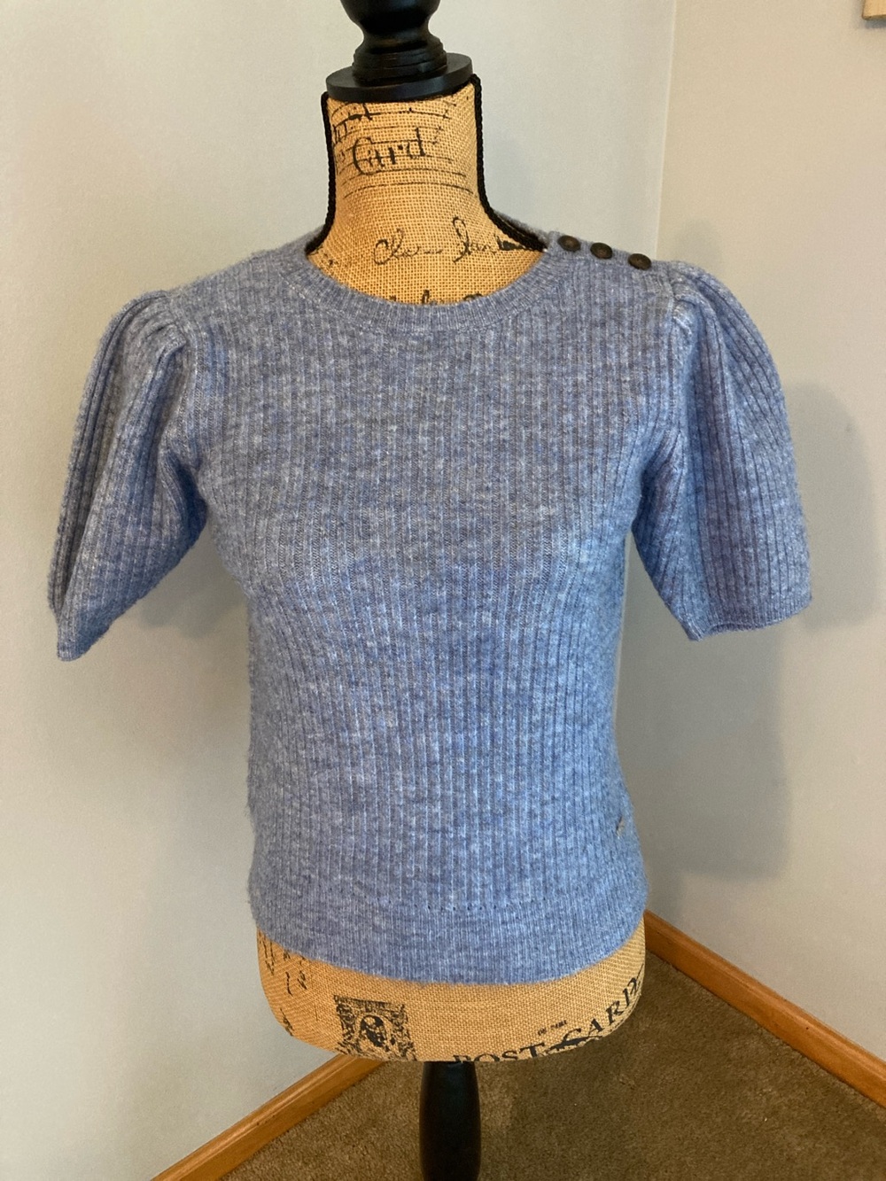 Buffalo Light Blue Ribbed Puff Sleeve Sweater Women Size Small